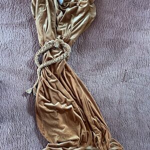 Misa Los Angeles Elegant Gold Velvet Dress with Rope Belt Size L